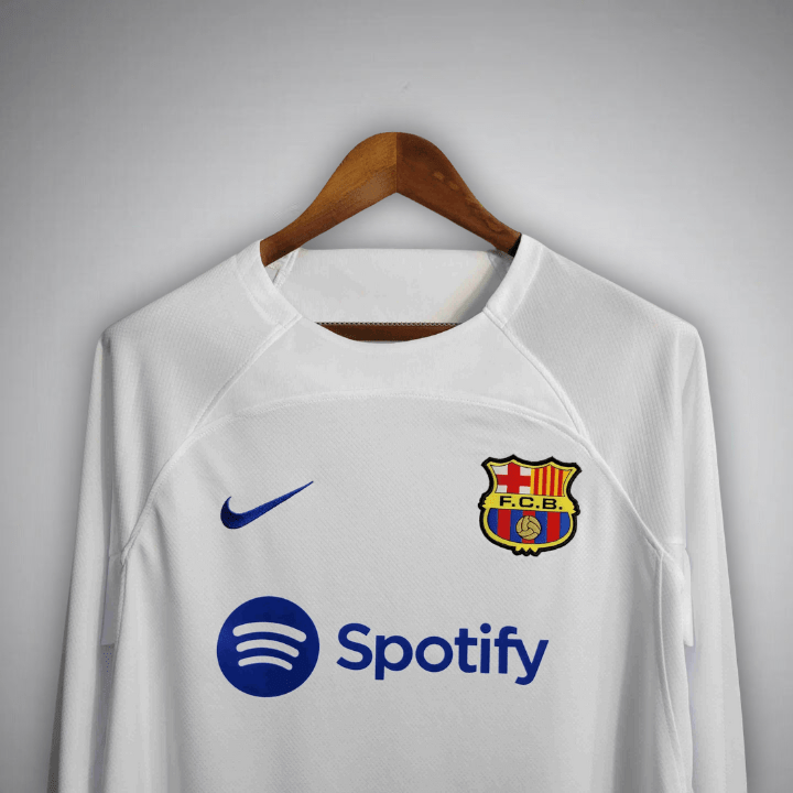 23/24 FC Barcelona White Long Sleeve Away Kit - Premium Quality Kits at Football Monarch