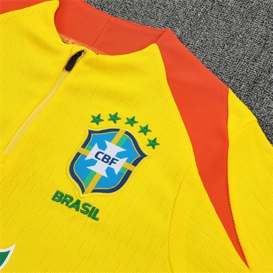 25/26 Brazil Training Yellow Kids Size Tracksuit - Premium Quality Kits at Football Monarch