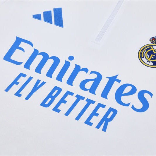 25/26 Real Madrid Training White/Light Blue Kids Size Tracksuit - Premium Quality Kits at Football Monarch