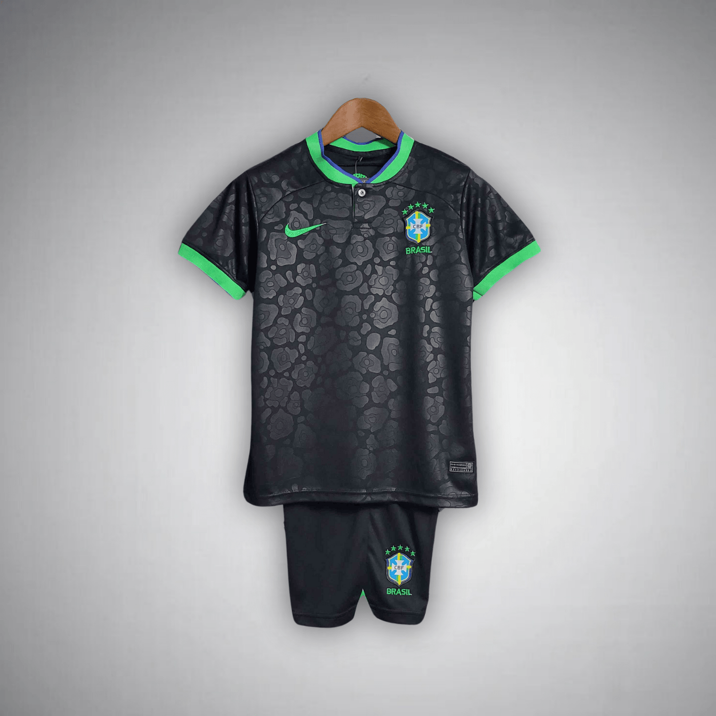 Brazil "Black Leopard" Premium Kids Size Kit - Premium Quality Kits at Football Monarch