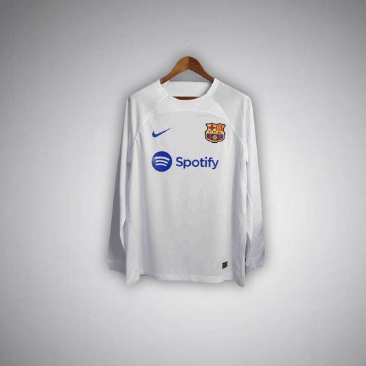 23/24 FC Barcelona White Long Sleeve Away Kit - Premium Quality Kits at Football Monarch