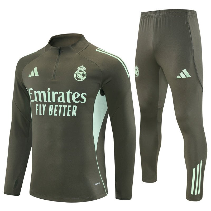 25/26 Real Madrid Training Dark Olive Kids Size Tracksuit - Premium Quality Kits at Football Monarch