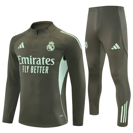 25/26 Real Madrid Training Dark Olive Tracksuit - Premium Quality Kits at Football Monarch