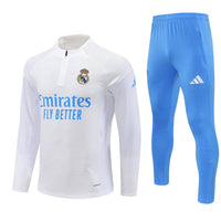 25/26 Real Madrid Training White/Light Blue Kids Size Tracksuit - Premium Quality Kits at Football Monarch