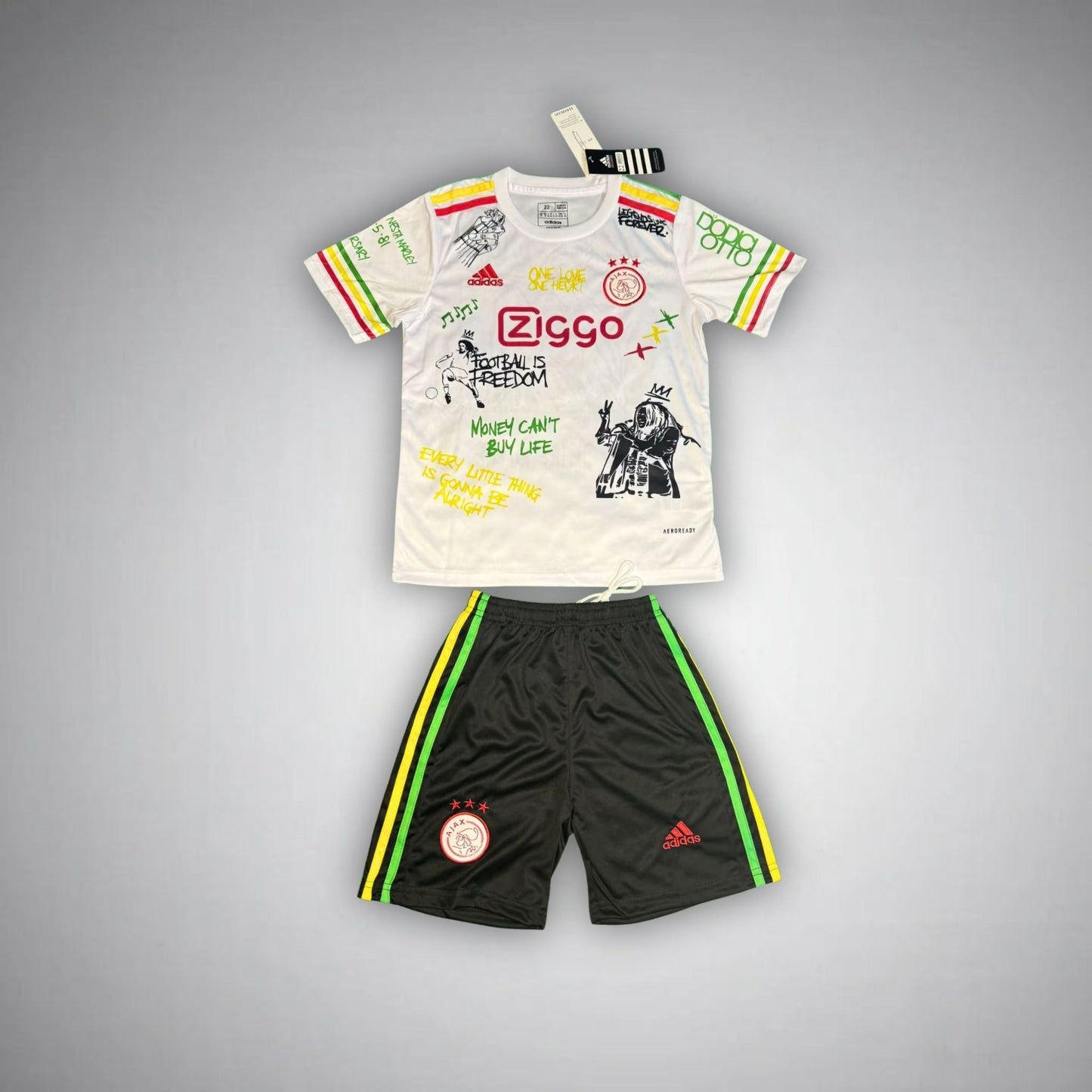 Ajax "Bob Marley" White Premium Kids Size Kit - Premium Quality Kits at Football Monarch