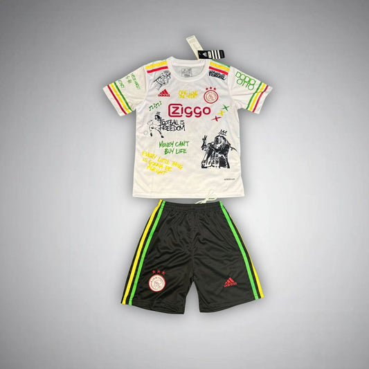 Ajax "Bob Marley" White Premium Kids Size Kit - Premium Quality Kits at Football Monarch