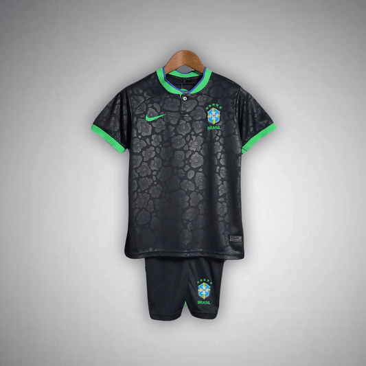 Brazil "Black Leopard" Premium Kids Size Kit - Premium Quality Kits at Football Monarch