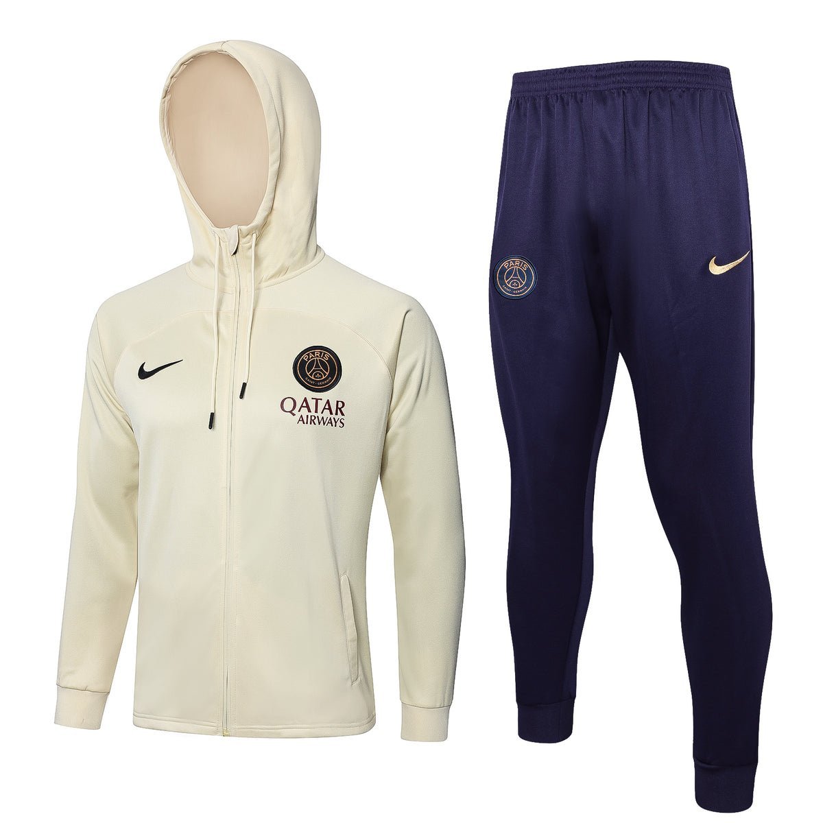 PSG Beige and Dark Blue Premium Tracksuit - Premium Quality Kits at Football Monarch